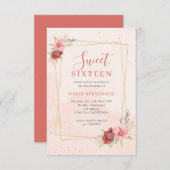 Boho Blush Roze Terracotta Bloemen Chic Sweet 16 Kaart (Voorkant / Achterkant)