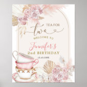 Boho Blush Roze Thee voor Twee Verjaardag Welkomst Poster (Voorkant)