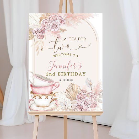 Boho Blush Roze Thee voor Twee Verjaardag Welkomst Poster