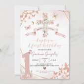 Boho Blush Roze Vlinder Doop & 1e Verjaardag Kaart (Voorkant)