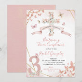 Boho Blush Roze Vlinder Doop & 3e Verjaardag Kaart (Voorkant / Achterkant)