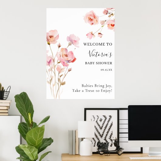 BOHO BLUSH ROZE WATERVERF BLOEMIGE BABY IN BLOEI POSTER (Thuiskantoor)