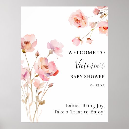 BOHO BLUSH ROZE WATERVERF BLOEMIGE BABY IN BLOEI POSTER (Voorkant)
