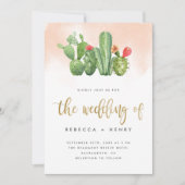 Boho Blush Roze Waterverf & Cactus Trouwen Kaart (Voorkant)