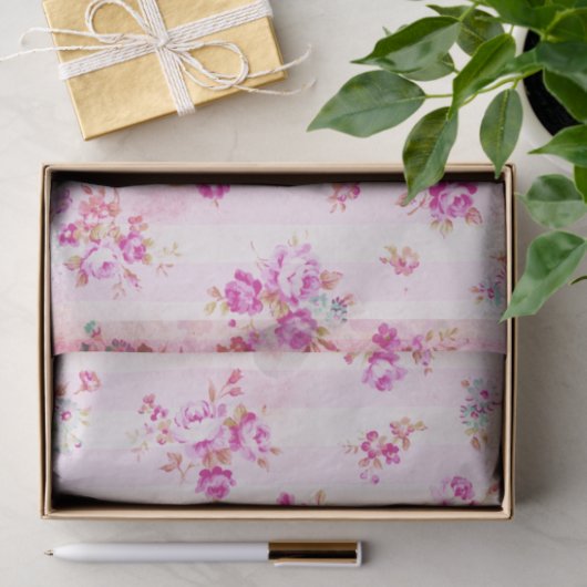 Boho blush rozen bloemen strepen tissuepapier (Geschenk)