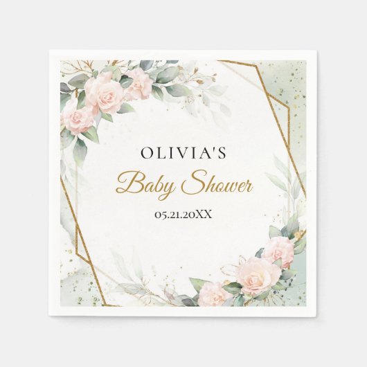 Boho blush rozen en eucalyptus gold Baby shower Servet (Voorkant)