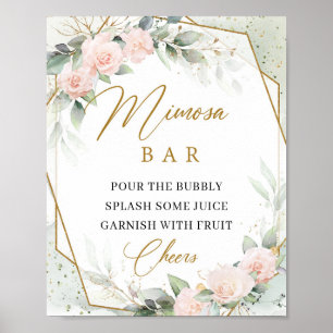 Boho blush rozen eucalyptus goud mimosa bar bord poster