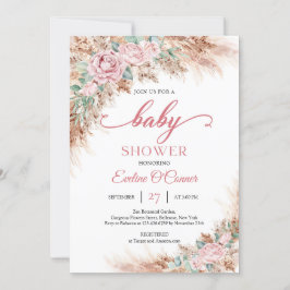 Boho Blush rozen florale pampas gras groene baby Kaart