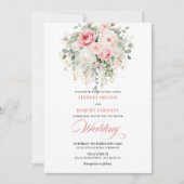 Boho Blush Rozen Gouden Bloemige Trouw Uitnodiging (Voorkant)