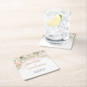 Boho blush rozen gouden glitter eucalyptus bruilof kartonnen onderzetters (Insitu)