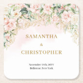 Boho blush rozen gouden glitter eucalyptus bruilof kartonnen onderzetters (Voorkant)