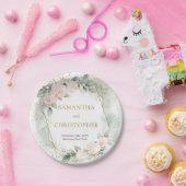 Boho blush rozen gouden glitter eucalyptus bruilof papieren bordje (Feest)