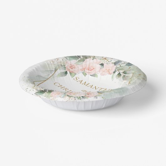 Boho blush rozen gouden glitter eucalyptus bruilof papieren kommen (Gebogen)