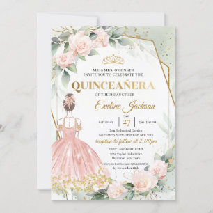 Boho blush rozen gouden lijsten baljurk Quinceaner Kaart