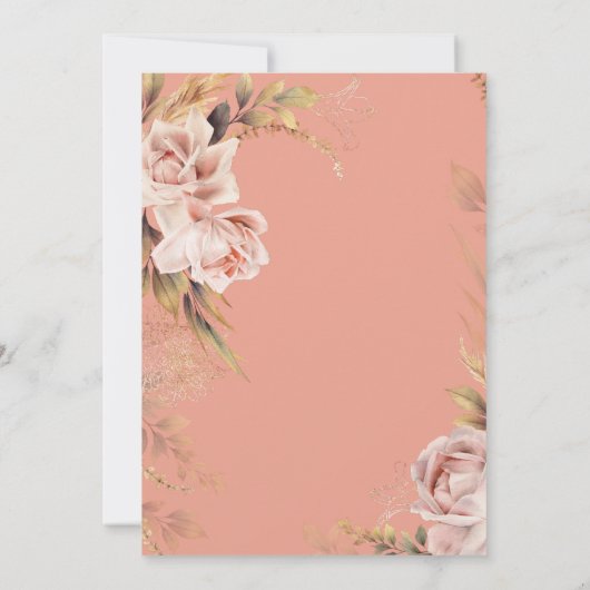 Boho Blush Rozen & Grasses Bruidsbrunch Kaart (Achterkant)