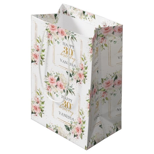 Boho blush rozen groen goud 30ste verjaardag Gift  Medium Cadeauzakje (Voorkant Gekanteld)