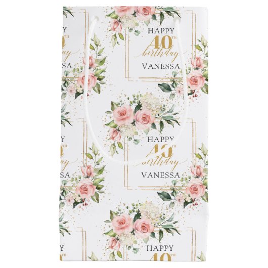 Boho blush rozen groen goud 40ste verjaardag Gift  Klein Cadeauzakje (Voorkant)