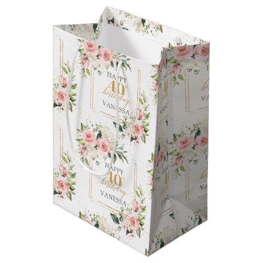 Boho blush rozen groen goud 40ste verjaardag Gift  Medium Cadeauzakje (Voorkant Gekanteld)