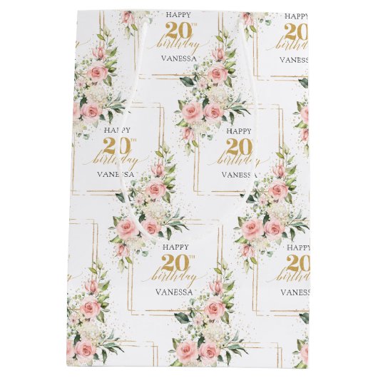 Boho blush rozen groen goud glitter 20e verjaardag medium cadeauzakje (Achterkant)