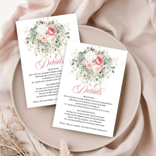 Boho Blush Rozen Groene Huwelijksdetails Kaart