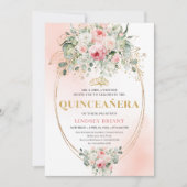 Boho Blush Rozen Groene Quinceañera Uitnodiging (Voorkant)