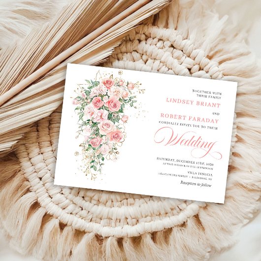 Boho Blush Rozen Groenelementen Gouden Trouw Uitno Kaart