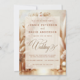 Boho Blush Rozen Pampas Gold Arch Wedding Kaart