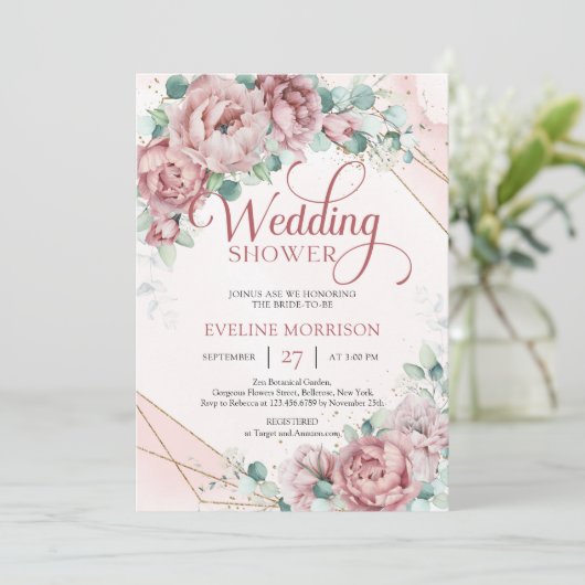 Boho blush rozen pinda's eucalyptus bruiloft kaart (Staand voorkant)