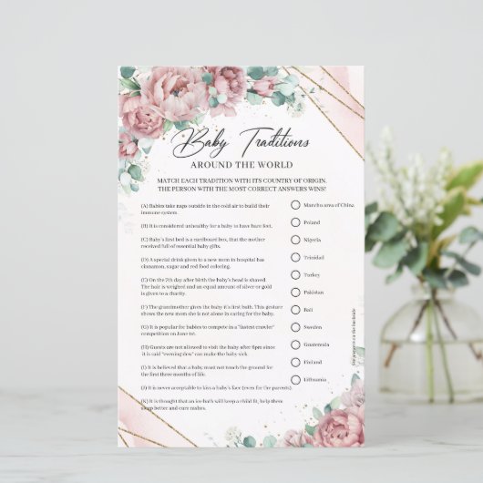 Boho blush rozen rozen gouden lijst Baby Tradities (Staand voorkant)