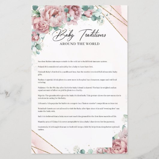 Boho blush rozen rozen gouden lijst Baby Tradities (Achterkant)