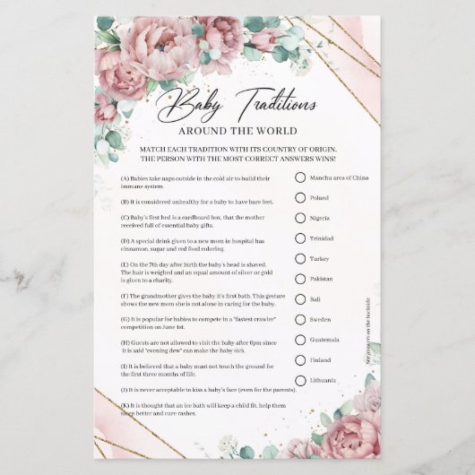 Boho blush rozen rozen gouden lijst Baby Tradities (Voorkant)