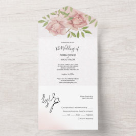 Boho Blush Rozen Waterverf Handgeschilderd All In One Uitnodiging