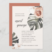 BOHO BLUSH RUST FLORA MONSTRERA BABY SHOWER INVITE BEDANKKAART (Voorkant / Achterkant)