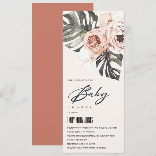 BOHO BLUSH RUST MONSTERA BABY SHOWER KAART (Voorkant / Achterkant)