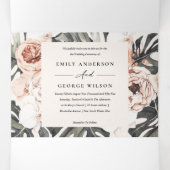 Boho Blush Rust Monstera Floral 2 QR Code Weddensc Drieluik Uitnodiging (Binnenkant midden)