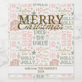 Boho blush sage Vrolijke kerstwoorden Wijn Etiket (Enkel label)