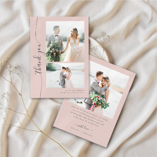 Boho Blush Script Meerdere foto bruiloft Bedankkaart
