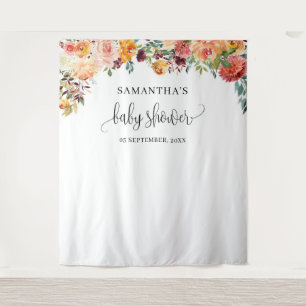 Boho blush sinaasappel burgundy herfst florale ach wandkleed