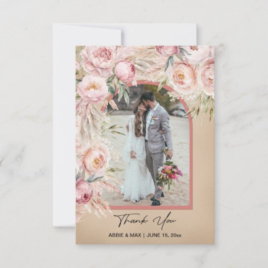 Boho Blush Terracotta Arch Photo Monogram Wedding Bedankkaart (Voorkant)