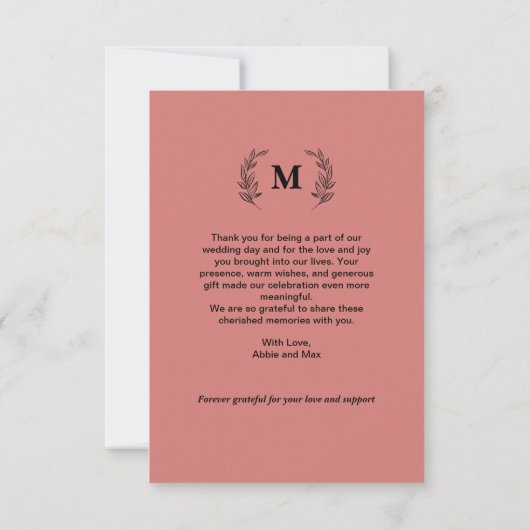 Boho Blush Terracotta Arch Photo Monogram Wedding  Bedankkaart (Achterkant)