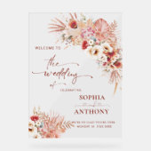 Boho Blush Terracotta Bloemen Acryl Trouwbord Bord (Voorkant)