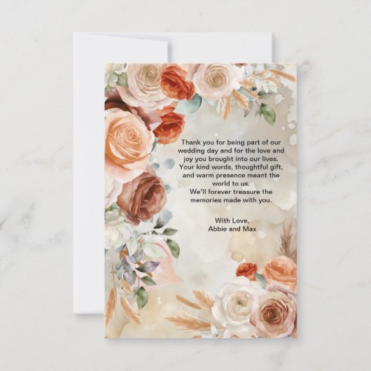 Boho Blush Terracotta Cream Floral Wedding  Bedankkaart (Achterkant)