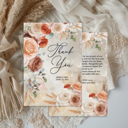 Boho Blush Terracotta Cream Floral Wedding Bedankkaart