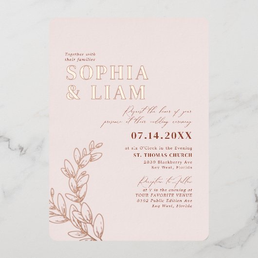 Boho Blush Terracotta met RSVP QR Code Weddenschap Folie Uitnodiging (Voorkant)