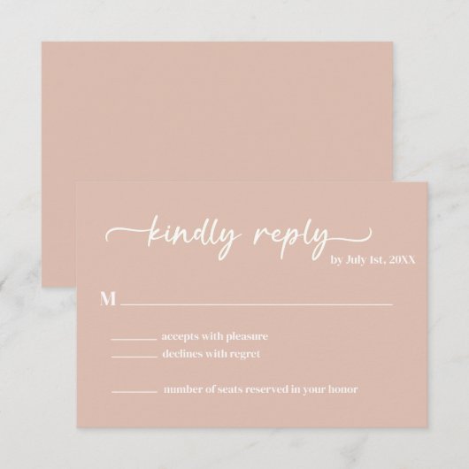 Boho Blush Trendy Script RSVP Kaartje (Voorkant / Achterkant)