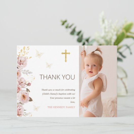 Boho Blush vlinderdoop bedankkaart Kaart (Staand voorkant)