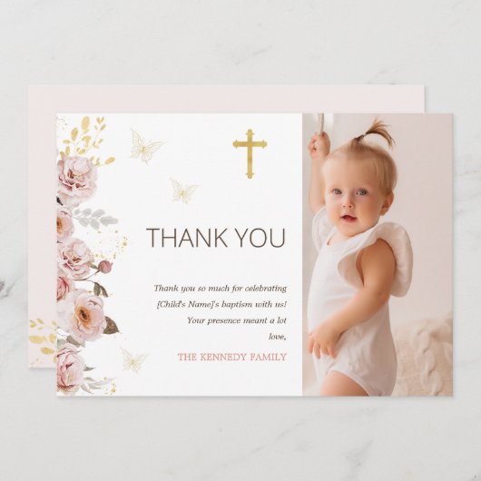 Boho Blush vlinderdoop bedankkaart Kaart (Voorkant / Achterkant)