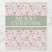 Boho blush Vrolijke kerstauto & kerstboom Wijn Etiket (Enkel label)