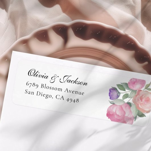 Boho Blush Watercolor Bloemen Bruiloft Adres Etiket