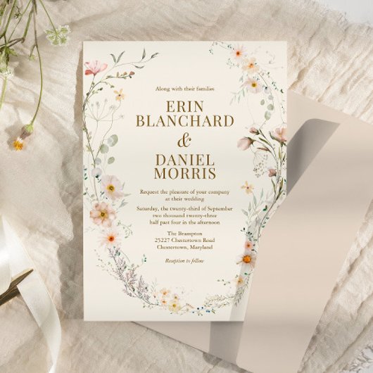 Boho Blush Watercolor Wilde Bloem Kaart